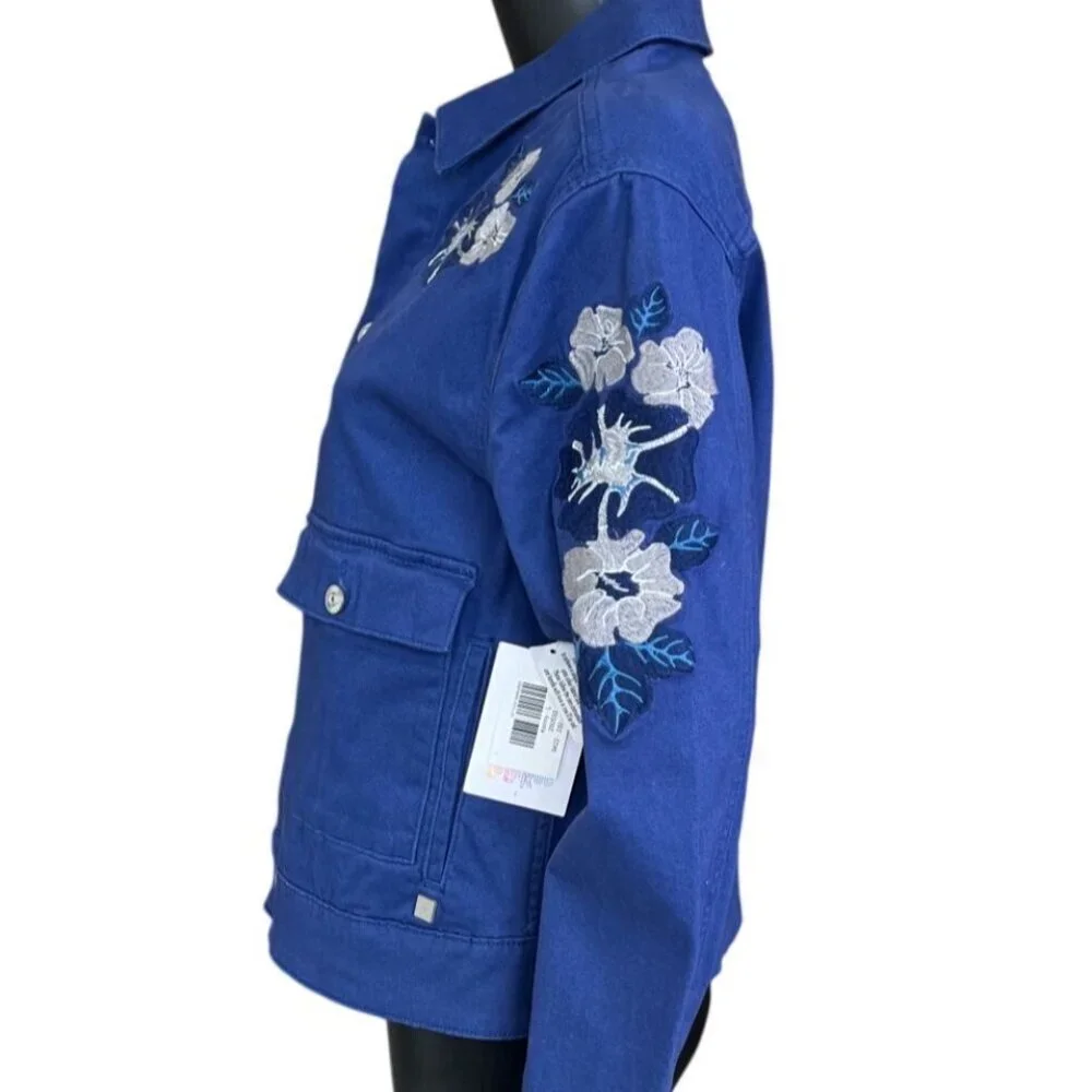 LulaRoe Kenny Blue Embroidered Floral Jacket NWT Large